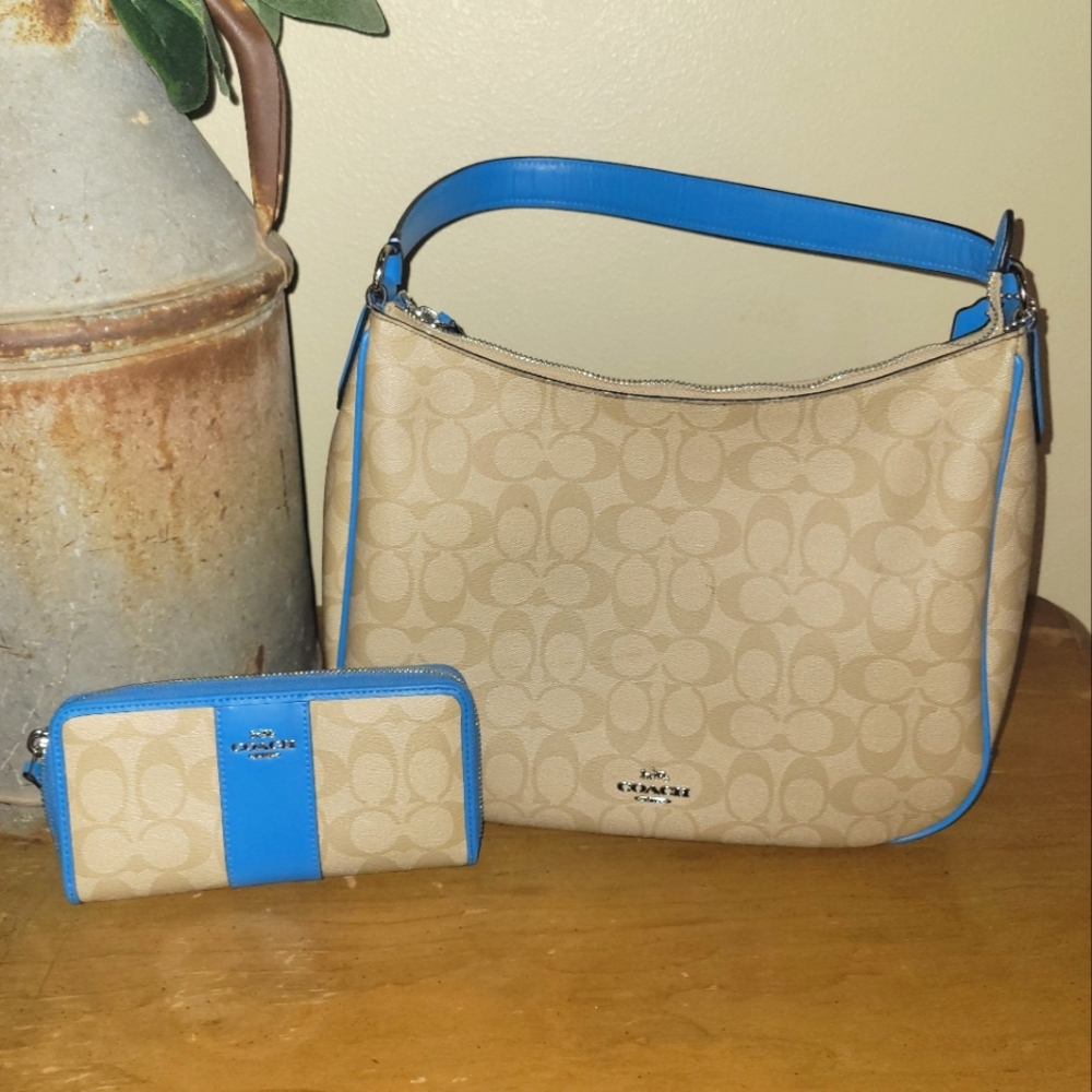 COACH SHOULDER HOBO & WALLET SIGNATURE/BLUE F29209